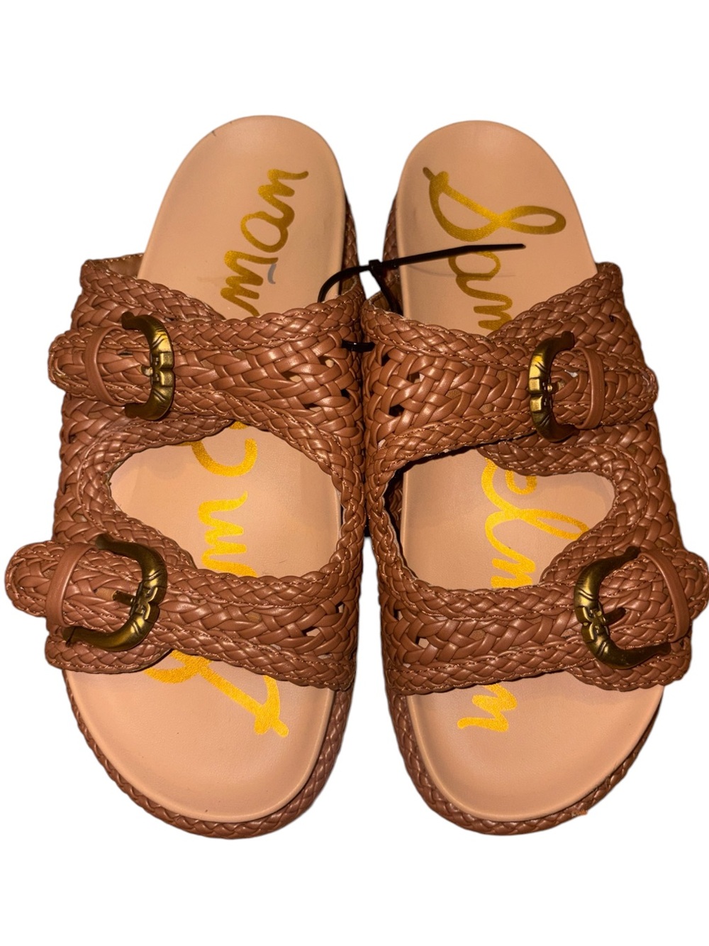 Sam Edelman REID BUCKLE SLIDE FOOTBED SANDAL Spiced Rum Woven Leather size 9
